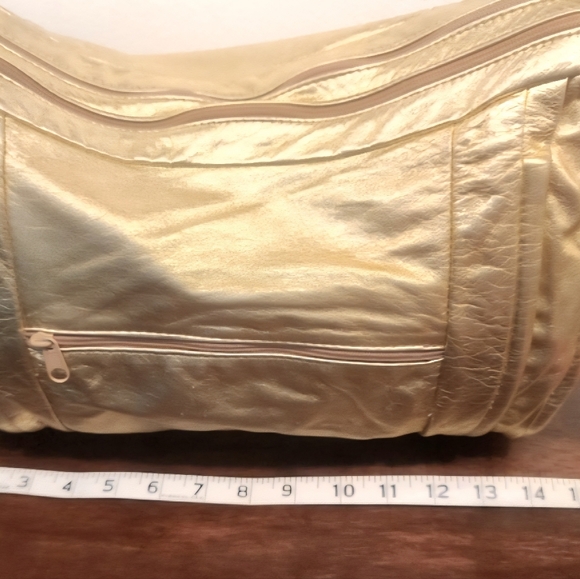 Vintage Lambs Leather Gold Shoulder Bag Californian Brand - Picture 5 of 9